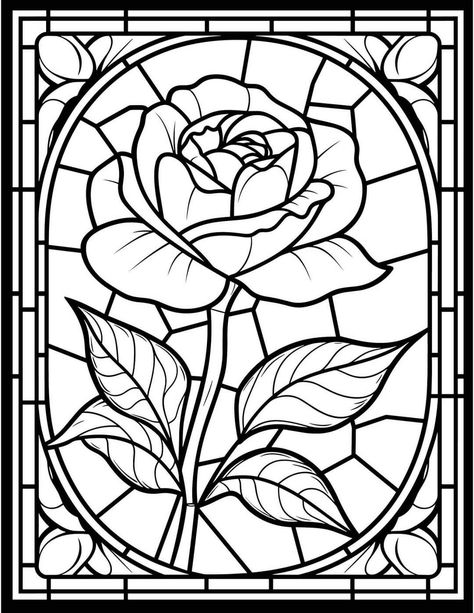 Painting Pages For Adults, Stained Glass Drawing Easy, Mosaic Art Template, Easy Coloring Pages Aesthetic, Printable Adult Coloring Pages Flowers, Stained Glass Rose Patterns, Rose Window Drawing, Colouring Pages Flowers, Glass Painting Designs Pattern Printable