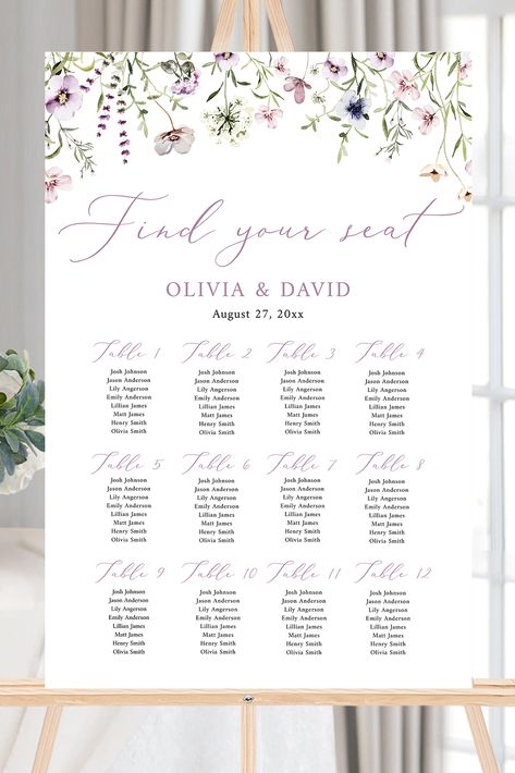 Wildflower Wedding Seating Chart, Printable Floral Wedding Seating Plan Editable Purple Pink Meadow DIY Table Seating Chart Sign Template W6 Gala Planning, Table Seating Chart, Purple Table, Pink Wedding Decorations, Floral Wedding Decorations, Purple Wedding Theme, Sage Wedding, Seating Plan Wedding, Seating Plan