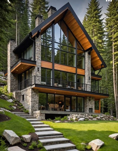 Modern Exterior Farmhouse, Mountain Home Ideas, Rustic Living Rooms, Mountain Home Exterior, A Frame House Plans, Modern Mountain Home, Rustic Retreat, Casa Container, Mountain Modern