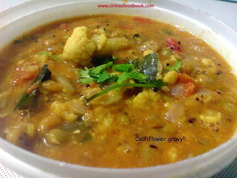 Cauliflower Kurma Recipe for chapathi, idli, rice, poori - South Indian Cauliflower Gravy | Chitra's Food Book Cauliflower Kurma Recipe, Cauliflower Gravy, Easy Sambar Recipe, Indian Cauliflower, Veg Gravy, Kurma Recipe, How To Make Cauliflower, Idli Dosa, Easy Cauliflower