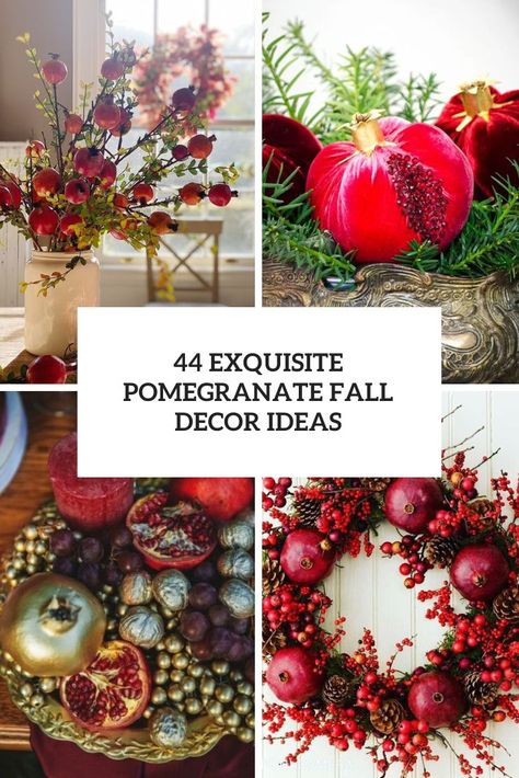 exquisite pomegranate fall decor ideas cover Decorating With Pomegranates, Rustic Fall Centerpieces, Large White Vase, Thanksgiving Table Runner, Winter Centerpieces, Halloween Tablescape, Home Design Diy, Fall Table Runners, Fall Decor Inspiration