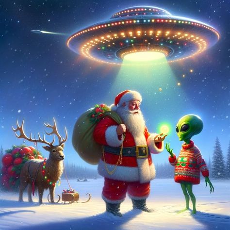 Sci Fi Christmas, Santa Wallpaper, Christmas Alien, Studio Background Ideas, Rockabilly Art, Ufo Art, Scifi Fantasy Art, Gamer Pics, Custom Cross