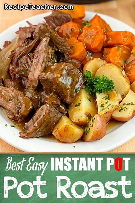 Make the easiest and best Instant Pot pot roast with this delicious recipe. #potroast #instantpot #easyrecipe #beefrecipe Instant Pot Potroast Roast, Instant Pot Potroast, Instapot Potroast Easy, Instant Pot Beef Pot Roast Recipe, Insta Pot Beef Roast Easy, Pot Roast In Instant Pot Recipe, Instant Pot Roast And Potatoes Easy, Instapot Beef Recipes Instant Pot, Insta Pot Roast Recipe