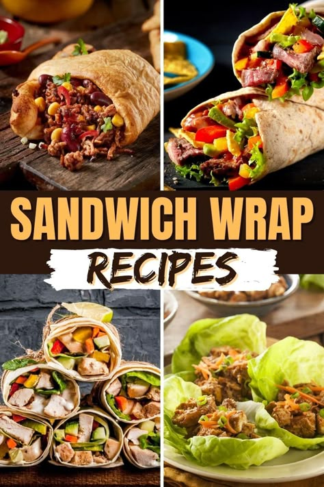 Try these sandwich wrap recipes if you want to spice up your lunch routine! From buffalo chicken to BLT to grilled cheeseburger, these wraps are hearty, satisfying, and delicious! Gourmet Wraps Recipes, Cold Sandwich Wraps Recipes, Deli Wraps Recipes, Grilled Wraps Recipes, The Crimpit Wrap Recipes, Sandwich Wrap Ideas, Wrap Sandwich Ideas, Gourmet Wraps, Folded Wraps