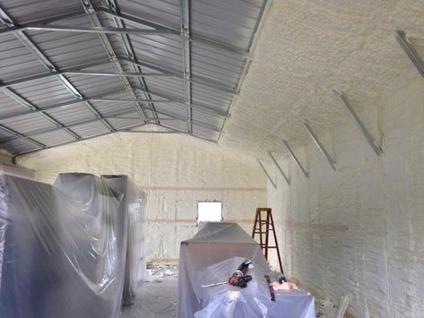 Metal Building Insulation Ideas, How To Insulate A Metal Building, Shop Insulation Ideas, Insulating Metal Building, Metal Roof Insulation, Cheap Insulation, Metal Building Insulation, Metal Storage Buildings, Diy Insulation