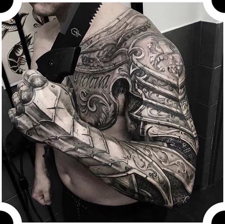 Badass Sleeve Tattoos, Armor Sleeve Tattoo, Armour Tattoo, Shoulder Armor Tattoo, Body Armor Tattoo, Mangas Tattoo, Armor Tattoo, Girls With Sleeve Tattoos, Mens Shoulder Tattoo