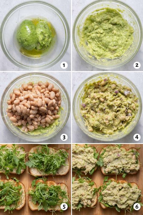 Healthy Cold Sandwiches, Smashed White Bean Sandwich, Vegetarian Avocado Sandwich, White Bean Avocado Toast, Sprout Sandwich Recipes, White Bean Avocado Sandwich, Vegan Avocado Sandwich, Simple Sandwich Recipes Vegetarian, White Bean Sandwich Spread