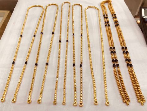 Black Bids Chain Gold, Talli Chains Gold, Gold Mangalya Chain Designs For Women, Thali Chain Designs Gold Latest Simple, Short Chain Designs Gold Women, Gold Thali Chain Designs For Women, Thali Chain, Pretty Gold Necklaces, Kids Gold Jewelry