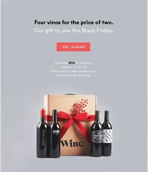 Grab the Winc wine subscription box club 2016 Black Friday Deal: 4 bottles of wine for only $26 plus complimentary shipping! WINE! Winc Black Friday Deal - 4 Bottles for $26! → http://hellosubscription.com/2016/11/winc-black-friday-deal-4-bottles-26/ #BlackFriday #ClubW #Winc #subscriptionbox Wine Subscription Box Design, Wine Subscription Box, Wine Subscription, Wine Guide, Cheap Wine, Wine Top, Buy Wine, Wine Clubs, Wine Enthusiast