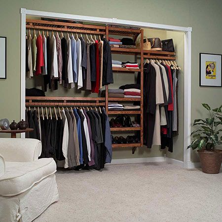 good idea for smaller bedroom...no doors...have to extend closet Open Closet Storage, Small Walk In Closet Design, Modern Closet Designs, Closet Organization Designs, Small Closet Design, Wood Closet Organizers, Wood Closet Systems, Closet Planning, Organized Closet