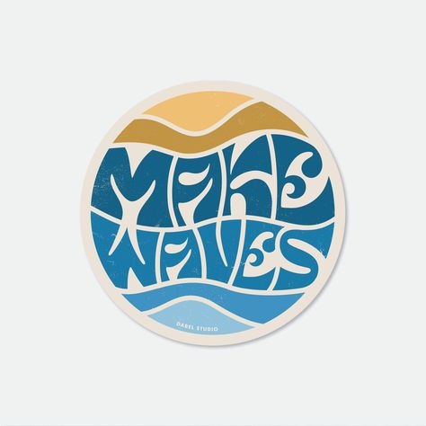 Makes waves beach sticker - 3 x 3 Beachy Logo Ideas, Beach Logo Ideas, Community Stickers, Water Logo Design, Waves Sticker, Deco Surf, Beach Stickers, Summer Logo, Waves Design