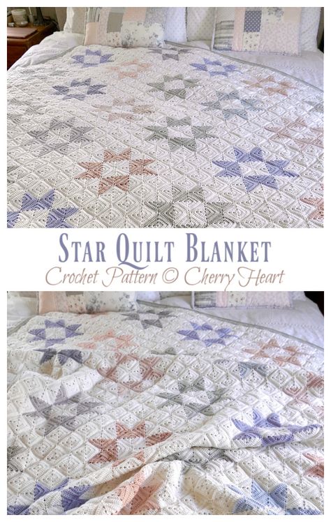 Star Quilt Blanket Crochet Free Pattern [Limited Time] - Crochet & Knitting Crochet Quiltghan, Knitted Quilt Blanket, Star Crochet Blanket Pattern Free, Quilt Crochet Blanket, Crochet Wedding Blanket Pattern Free, Crochet Quilt Pattern Free, Quilt Crochet, Star Blanket Crochet Pattern Free, Farmhouse Crochet Blanket