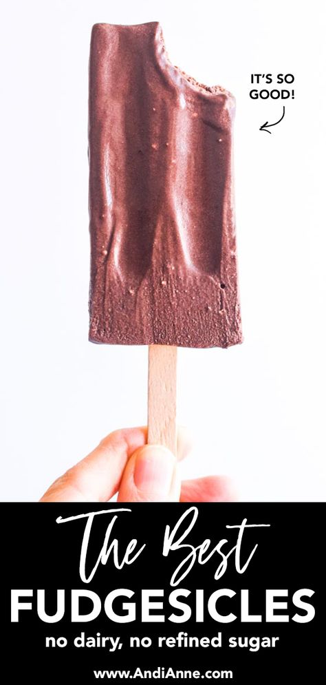 Homemade Fudgesicles Dairy Free, Dairy Free Chocolate Popsicles, Healthy Popcicles Recipes, Protein Fudgesicles, Homemade Chocolate Popsicles, Sugar Free Fudgesicles, Coconut Milk Fudgesicles Recipe, Dairy Free Fudgesicles, Healthy Chocolate Popsicles