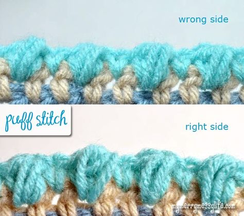 Puff Stitch Tutorial, Crocheting Stitches, Crochet Edging Tutorial, Crochet Studio, Crochet Blanket Edging, Puff Stitch Crochet, Messy Life, Crochet Edges, Crochet Edgings