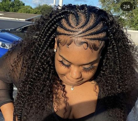 Half Braids Hairstyles For Black Women, Half Back Cornrows, Braided Hairstyles With Sew In, Half Braid Half Curls Black Women, Braided Cornrow Hairstyles With Weave, Braided Front Hairstyles For Black Hair, Corn Row Front Sew In Back, Braids On Top Sew In Back, Single Braid Half Up Half Down