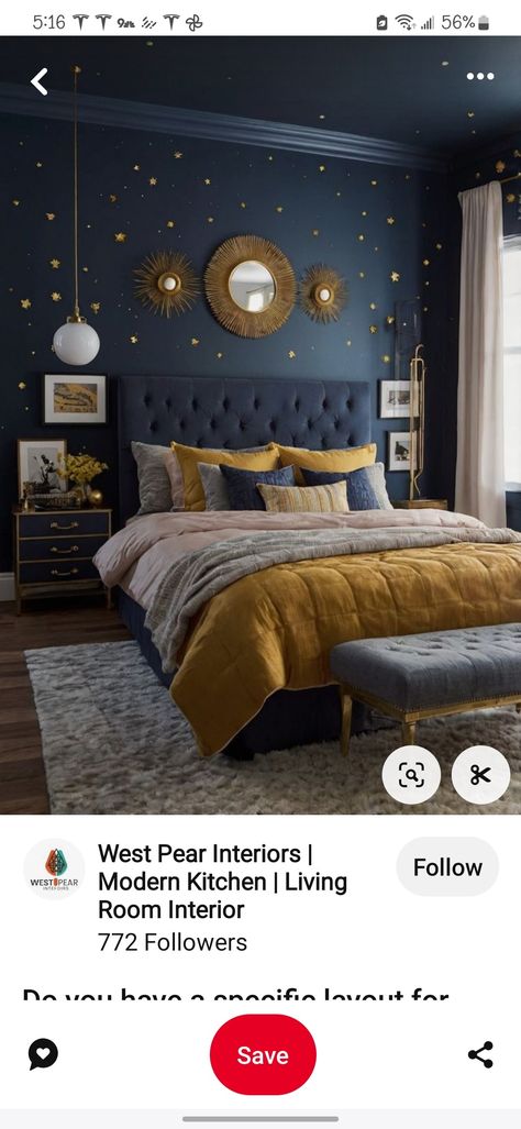 Navy And Gold Bedroom Ideas, Navy Blue Girls Bedroom, Navy And Gold Bedroom, Girls Blue Bedroom, Navy Bedroom, Navy Bedrooms, Navy Blue Bedrooms, Gold Rooms, Yellow Moon