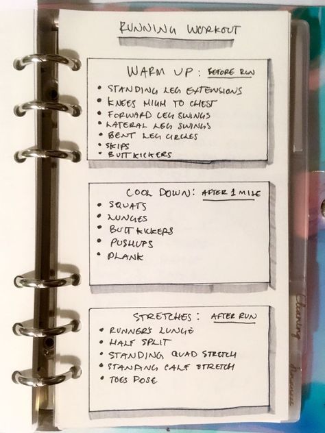 Running workout routine bullet journal layout Bullet Journal Workout Plan, Running Bullet Journal, Routine Bullet Journal, Running Journal, Bullet Journal Minimalist, Dutch Doors, Leg Circles, Quad Stretch, Journaling Tips