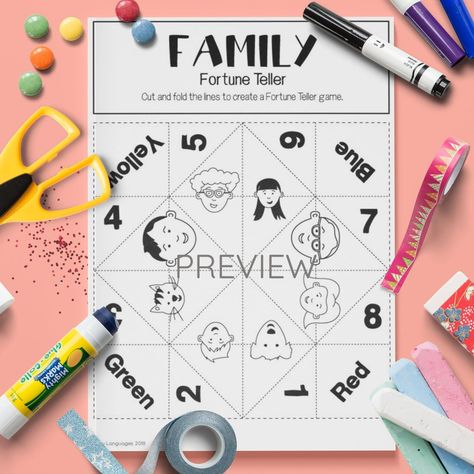 Family Esl Activities, Esl Activities Elementary, Family Worksheets For Kids, Esl Crafts, Fortune Teller Game, Kindergarten Esl, Esl Kids, Reception Class, Family Worksheet