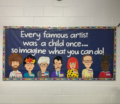 Famous Artist Bulletin Board, Art Classroom Setup Elementary, Art Room Themes, Art Room Bulletin Boards Elementary, Art Classroom Bulletin Board Ideas, Art Teacher Classroom Decorations, Artist Of The Month Bulletin Board, Art Room Bulletin Boards, Elementary Art Teacher Aesthetic