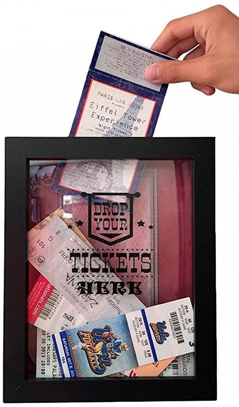 Ticket Shadow Box, Seashell Shadow Boxes, Unique Travel Gifts, At Home Movie Theater, Ticket Stubs, Memory Storage, Best Top, The Concert, Gift For Music Lover