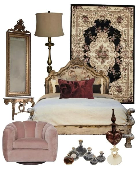 Glamour Aesthetic Bedroom, Vintage Glamour Bedroom, Vintage Glamour Aesthetic, Glamour Bedroom, Glamour Room, Glamour Aesthetic, Goth Home Decor, Dream Room Inspiration, Dream Apartment