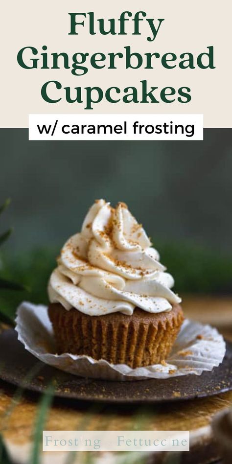 These easy gingerbread cupcakes are super fluffy, moist, and easy to make. They are deliciously spiced and topped with a caramel buttercream frosting. These are the perfect holiday cupcake recipe! Gingerbread Cupcakes Recipe, Christmas Cupcake Flavors, Cupcakes With Caramel Frosting, Gingerbread Frosting, Cupcakes With Caramel, Caramel Buttercream Frosting, Gingerbread Dessert, Gingerbread Muffins, Easy Gingerbread