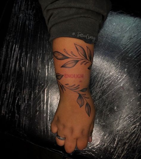 Grown Woman Tattoo, Enough Hand Tattoo, Arm Sleeve Filler Tattoos For Women, Simple Tattoos Black Women, Mia Sayoko Tattoos, Hand Wrap Tattoo, Forearm Tattoo Black Women, Forearm Tattoo Women Sleeve, Tattoos On Black Women