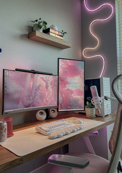 Tech Room, Gaming Desk Setup, Cozy Desk, Gamer Setup, Learn And Play, Gamer Room Decor, Cozy Home Office, Video Game Room Design, Office Room Decor