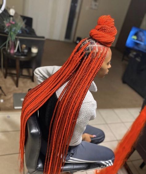 Burnt Orange Braids, Braid Colours, Orange Braids, Red Hair Ponytail, Birthday Braids, Corn Row, Billionaire Homes, Wigs Collection, Braiding Hairstyles