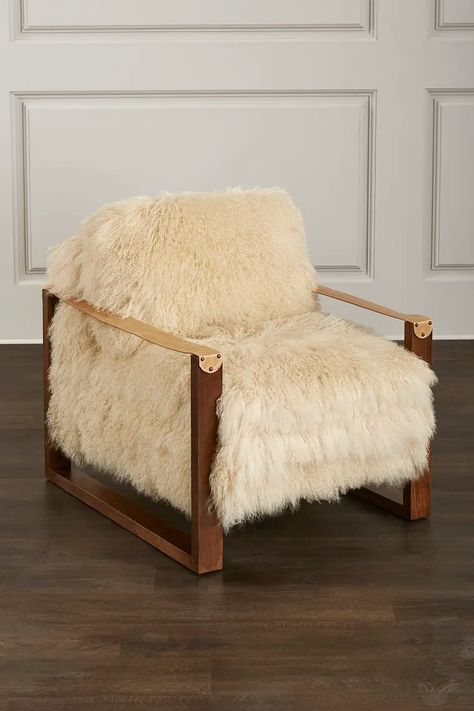 HFMDZ Massoud Eydie Leather Strap Sheepskin Chair Sheepskin Chair, Luxury Furniture Living Room, Unique Chair, Tufted Sofa, Camping Chair, Office Seating, Living Room Shop, Bedroom Chair, Bed Throws