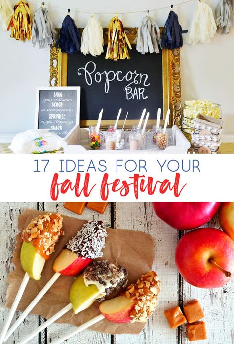 Sharing some fun crafts and ideas for your Fall Festival, including a DIY Popcorn Bar, Pumpkin Painting, Candied Apple Bar and more! Autumn Festival, Harvest Festival Ideas, Church Fall Festival Ideas, Fall Festival Food, Fall Festival Booth, Diy Popcorn Bar, Fall Festival Party, Harvest Festival Decorations, School Fall Festival