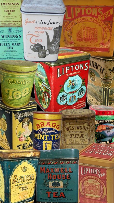 Vintage tea tins #vintage #vintageaesthetic #tea #antique Cottagecore Life, Tea Merchant, Vintage Tea Tins, Lipton Tea, Earl Grey Tea, Tea Tins, Queen Mary, Tea Shop, Vintage Aesthetic