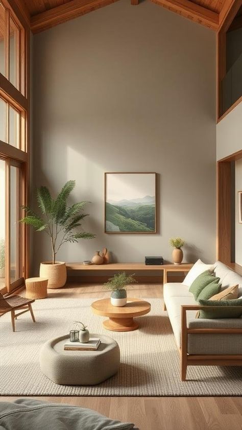 How to Achieve Japandi Interiors? Minimalist Interior Design Living Room Japanese Style, Japanese Minimalist Home Interiors, Japan Style Living Room, Japan Home Aesthetic, Japandi Mansion, Calming Interior Design, Japandi Colorful, Scandinavian Japanese Interior Design, Warm House Aesthetic