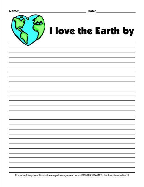 Earth Day Worksheets: Earth Day Writing Prompt - Free printable Earth Day and Ecology activity pages and worksheets for kids from PrimaryGames. Earth Facts For Kids, Earth Day Images, Homework Club, Earth Day Worksheets, Free Writing Prompts, Essay Prompts, Love The Earth, Earth Day Activities, Facts For Kids