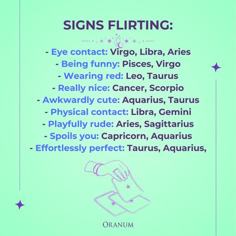 Dive into the art of flirting with the signs! ✨💖 From the intense eye contact of Virgo, Libra, and Aries to the playful rudeness of Aries and Sagittarius, each sign has its own unique charm. Click the link in bio to explore more about how your zodiac flirts! 🔮🌟 #ZodiacFlirting #AstroLove #LinkInBio #astrology #zodiacsigns #signs #loveinthezodiacs #relationship #relationshipadvice #oranumglobal Virgo Flirting, Aries And Virgo Relationship, Sagittarius In Love, Libra And Aries, Intense Eye Contact, Virgo Relationships, Libra Relationships, Aries And Sagittarius, Libra Life