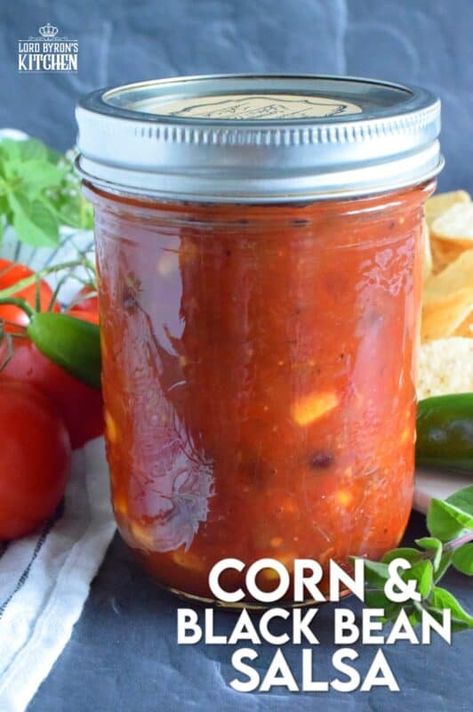 Corn and Black Bean Salsa not only includes all of your favourite salsa ingredients like tomatoes, peppers, and onions, but also has jalapenos, canned corn, and canned black beans too. Using a water bath canning method, it's easy to stock your pantry with this bright and fresh salsa recipe! #corn #blackbean #salsa #homemade #canned Corn And Black Bean Salsa Canning, Corn Black Bean Salsa, Bean Salsa Recipe, Hot Water Bath Canning, Canning Beans, Corn Bean Salsa, Salsa Canning Recipes, Black Bean Corn Salsa, Fresh Salsa Recipe