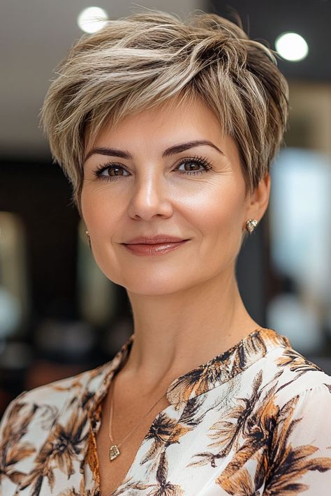 Ash Blonde Textured Pixie Haircut For Women Over 50 Textured Pixie Haircut, Ash Blonde Pixie, Haircut For Women Over 50, Pixie Haircut For Women, Ash Blonde Bob, Hairstyles For Fat Faces, Brunette Pixie, Textured Pixie, Pixie Haircuts For Women