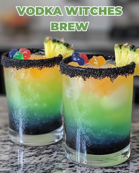 Alcoholic Party Ideas, Vodka Witches Brew, Drink Vodka, Midori Melon, Cocktail Vodka, Halloween Drinks Alcohol, Fun Drinks Alcohol, Melon Liqueur, Mixed Drinks Alcohol