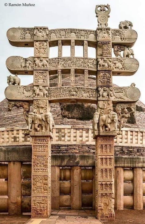 Great Stupa At Sanchi, Sanchi Stupa, Monument In India, Ashoka Pillar, India Places, Buddhist Architecture, Stone Structures, Indian Temple Architecture, India Architecture