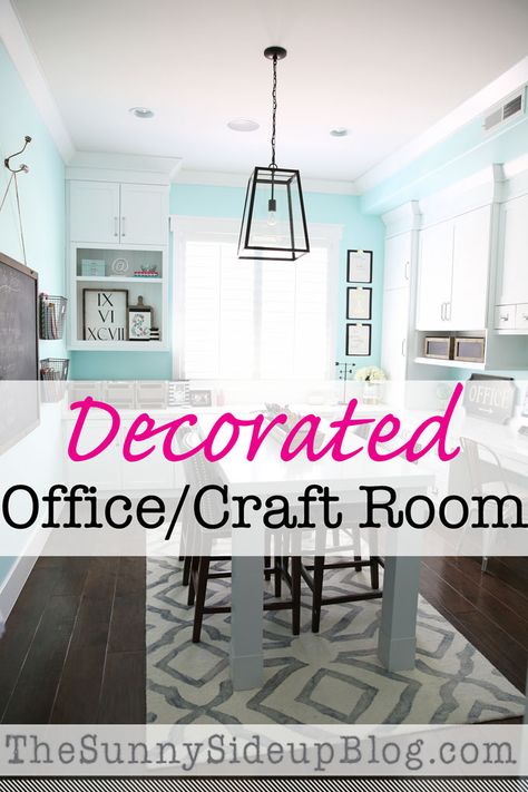 decorated-office-craft-room Home Office Craft Room Combo, I Got Tired Of Waiting, Dining Room To Office, Office Craft Room Combo, Craftroom Ideas, Interior Light Fixtures, Small Craft Rooms, Interior Design Help, Year Review