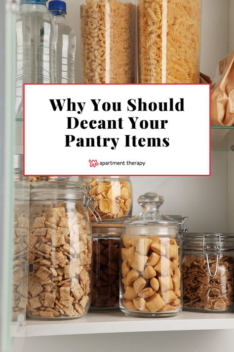 Decanting pantry items can get a bad rap, but this gross yet true reason might push you to do it. Glass Pantry Containers, Dry Pantry Storage, Pantry Dry Goods Storage, Pantry Jars Storage, Nut Storage Ideas, Glass Pantry Storage Containers, Glass Food Storage Organization, Pantry Glass Jars Food Storage, Best Pantry Storage Containers