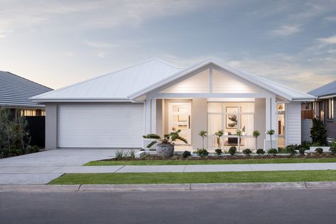 Light and Bright Dover White Roofing Hamptons Facade, Hamptons Interior Design, Colorbond Roof, Hamptons Interior, Range Tile, Weatherboard House, White Exterior Houses, Dover White, White Door