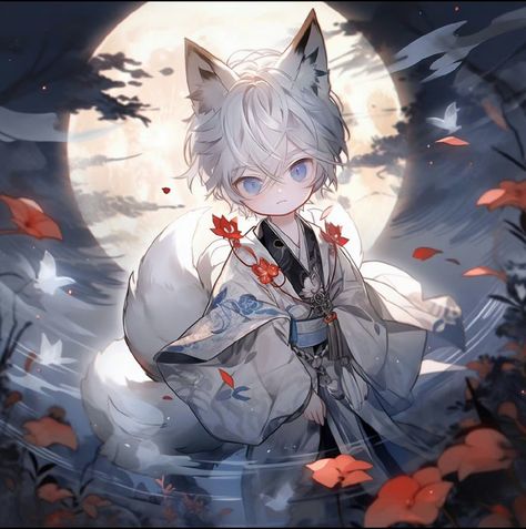 Wolf Anime Boy, Anime Kitsune Boy, Fox Anime Character, Kitsune Boy, Fox Character Design, White Kitsune, Anime Fox Boy, Anime Fox Animal, Fox Character