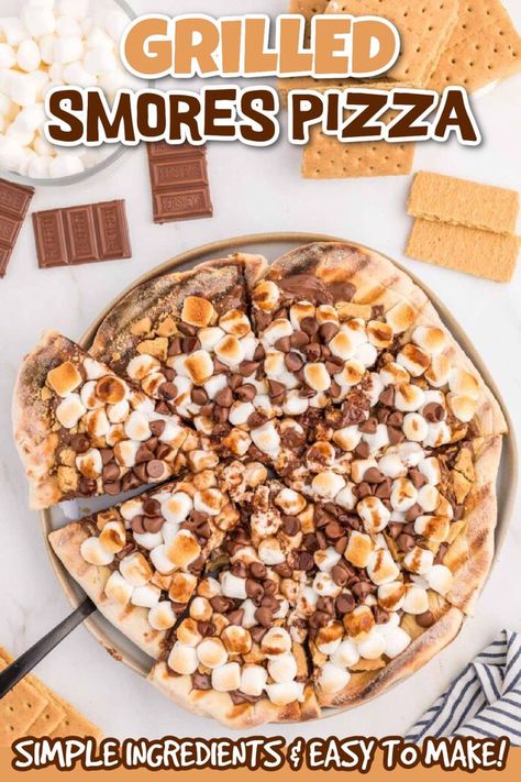 Grilled S'mores Pizza is a delicious way to enjoy your favorite camping dessert. This delicious dessert is easy to make and full of flavor. If you are grilling out this weekend, add this delicious dessert to the menu. It is made with simple ingredients. #grillonadime #grilledsmorespizza #smorespizza Smores Pizza Recipe, Smores Pizza, Grilled Smores, Easy Grill Recipes, Easy Grill, Grilling Recipes Pork, Dessert Pizza Recipes, Grilled Chicken Recipes Easy, Grilled Beef Recipes