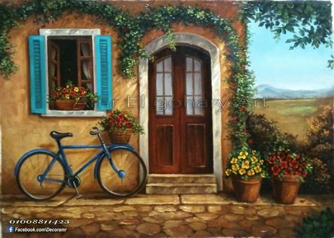 Italian Villa Paintings, Italian Backyard, Tuscany Paintings, Tuscany Aesthetic, Tuscany House, Villa Style, Still Life Images, Canvas Painting Tutorials, Italian Villa