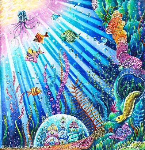 Olivier Odorant Coloring, I Ruined It, Cloud Kingdom, Johanna Basford Lost Ocean, Prismacolor Drawing, Lost Ocean Coloring Book, Ocean Coloring Pages, Joanna Basford Coloring, Pencil Inspiration