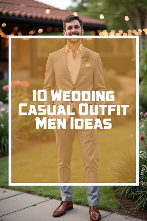 Did you know that pulling off the perfect wedding casual outfit men admire is easier than ever? Discover how to ace that laid-back vibe with smart casual looks, stylish blazers, and comfy loafers. Unlock the secrets to effortlessly stylish ensembles that'll make you the best-dressed guest. Dive into our guide to stand out without overshadowing the groom! Chino And Blazer Men Wedding, Wedding Guest Dress For Men, Wedding Casual Outfit Men, Men Wedding Outfit Guest Casual, Men Casual Wedding Outfit, Chinos And Blazer Men, Wedding Casual Outfit, Groom Casual Wedding Attire, Wedding Guest Dress Men