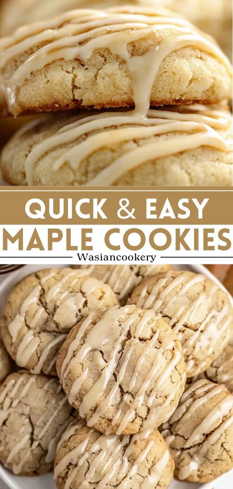 A plate of soft maple cookies glazed with maple icing. Apple Maple Cookies, What To Make With Maple Syrup, Maple Drop Cookies, Best Large Batch Cookies, Syrup Cookies Old Fashioned, Maple Chai Latte Cookies, Chewy Maple Cinnamon Cookies, Maple Cookies Soft, Maple Bar Cookies