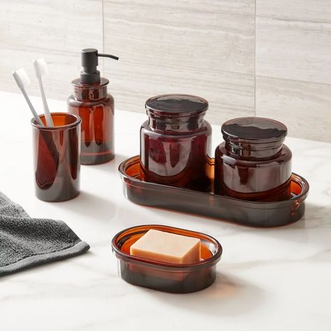 Best Bathroom Products From West Elm | POPSUGAR Home Apothecary Bathroom, Bamboo Bathroom Accessories, Light Up Vanity, Glass Bathroom Accessories, Minimalist Vanity, Sleek Bathroom, Bamboo Bathroom, Flat Interior, Amber Brown