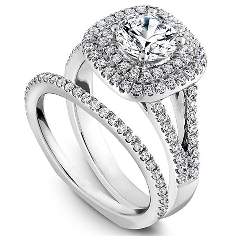 Free 2-day shipping. Buy Split Shank 1 Carat Round Cut Real Diamond Halo Bridal Set in 10k White Gold at Walmart.com Prong Setting Engagement Ring, Noam Carver, Engagement Rings Wedding Bands Set, Simulated Diamond Rings, Gold Ring Designs, Diamond Bridal Sets, Bridal Ring Sets, Wedding Band Sets, Split Shank